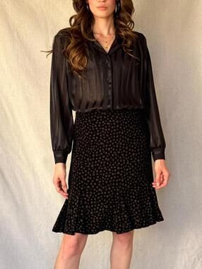 90s Black Swirl Print Midi Skirt